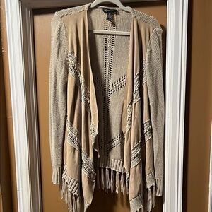 INC International Concepts Tan Cardigan with Fringe